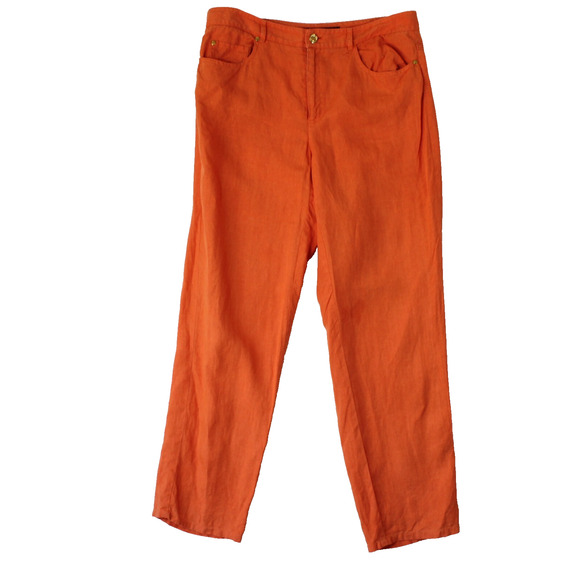 Vintage Ralph Lauren Linen Pants Women Size 12 Orange USA Union Classic Preppy - Picture 1 of 7